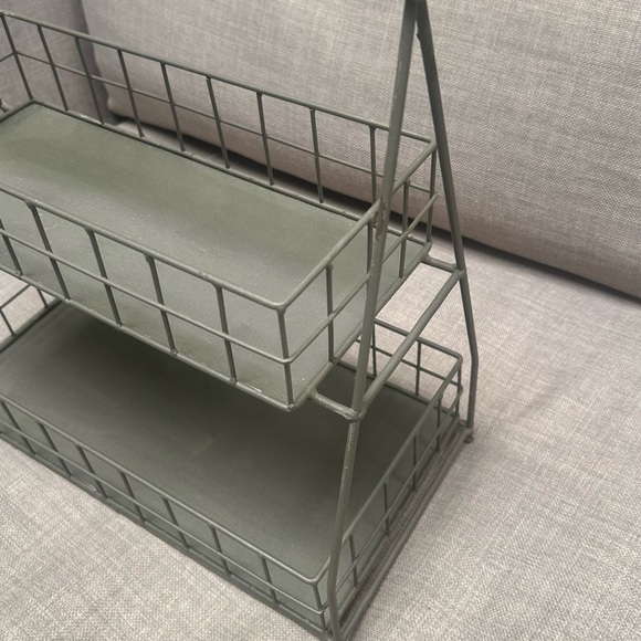 Two-Tier Metal Organizer Etagere Wooden Handle Accents Rustic Industrial#0725258 - Picture 13 of 16